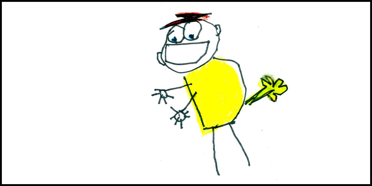 This image is a children's cartoon sketch of a person with a yellow top on and has a yellow fart coming out of their bum