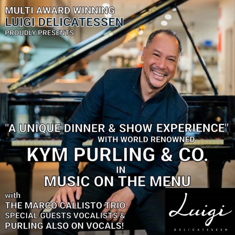 Kym Purling & Co. in Music on the Menu - Kym Purling sitting at piano smiling