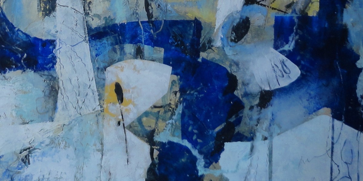 Out of the Blue. Try Again, Fail Again, Fail Better. Samual Beckett mantra. mixed media. collage, drawing.  abstraction