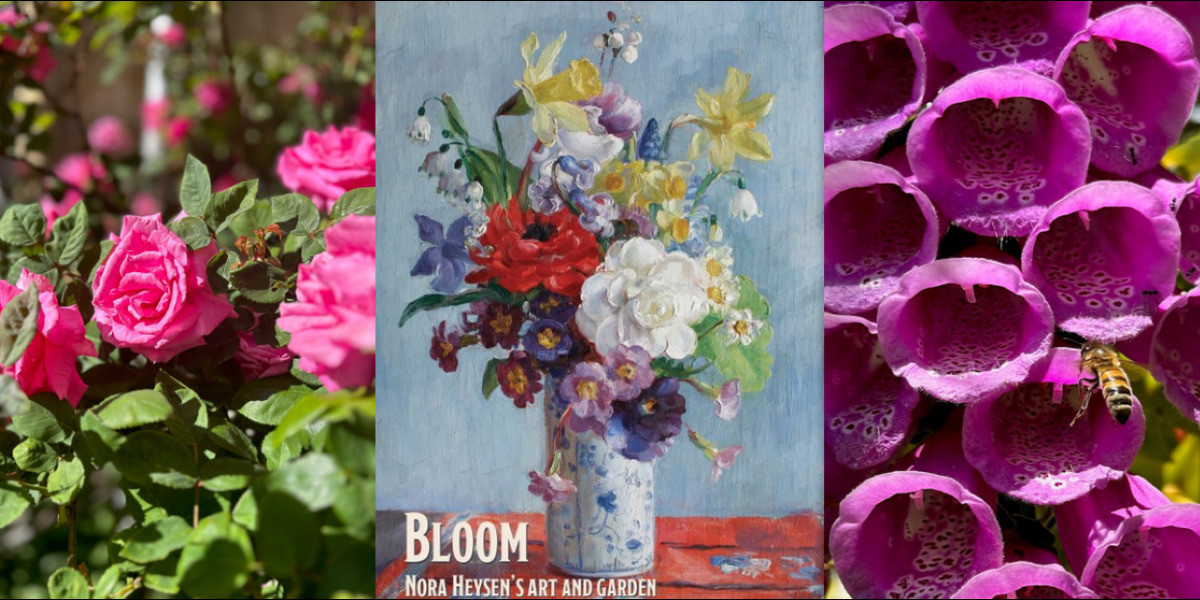 Nora Heysen's Bloom: an exhibition and garden talk - Roses, Nora Heysen Bloom poster, hollyhock