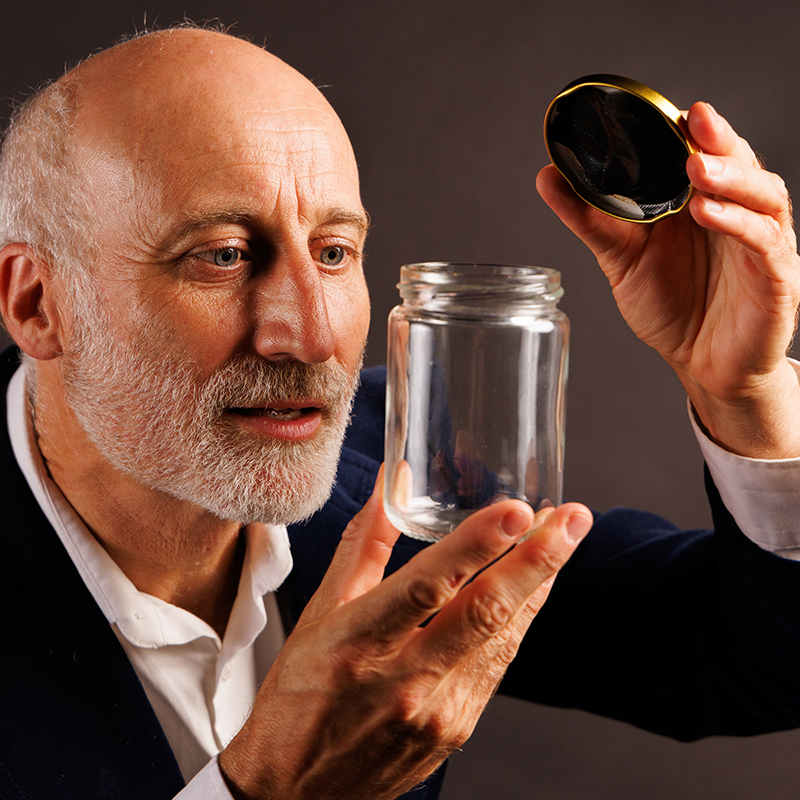 Stephen, man in 50s, holding an empty jar
