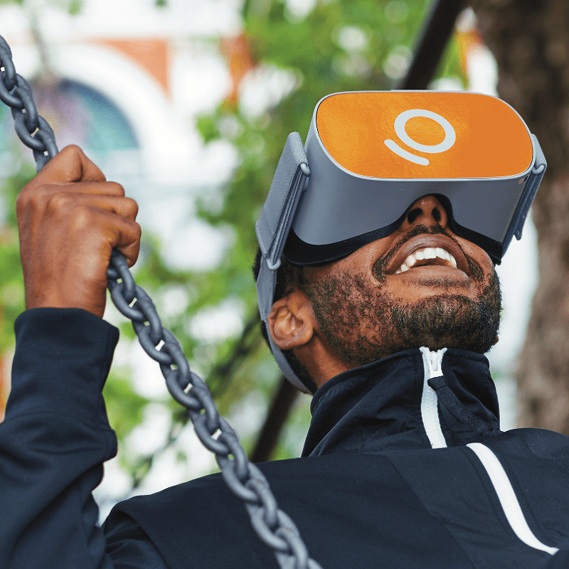 Electric Dreams: VR Swings "Volo: Dreams of Flight" - Person wearing VR goggles on a swing