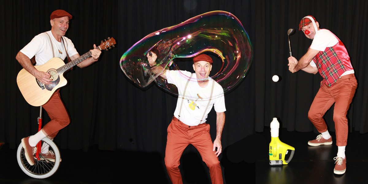 Silly Song Circus with Guitar Playing Unicyclist, Giant Bubbles and Clown antics