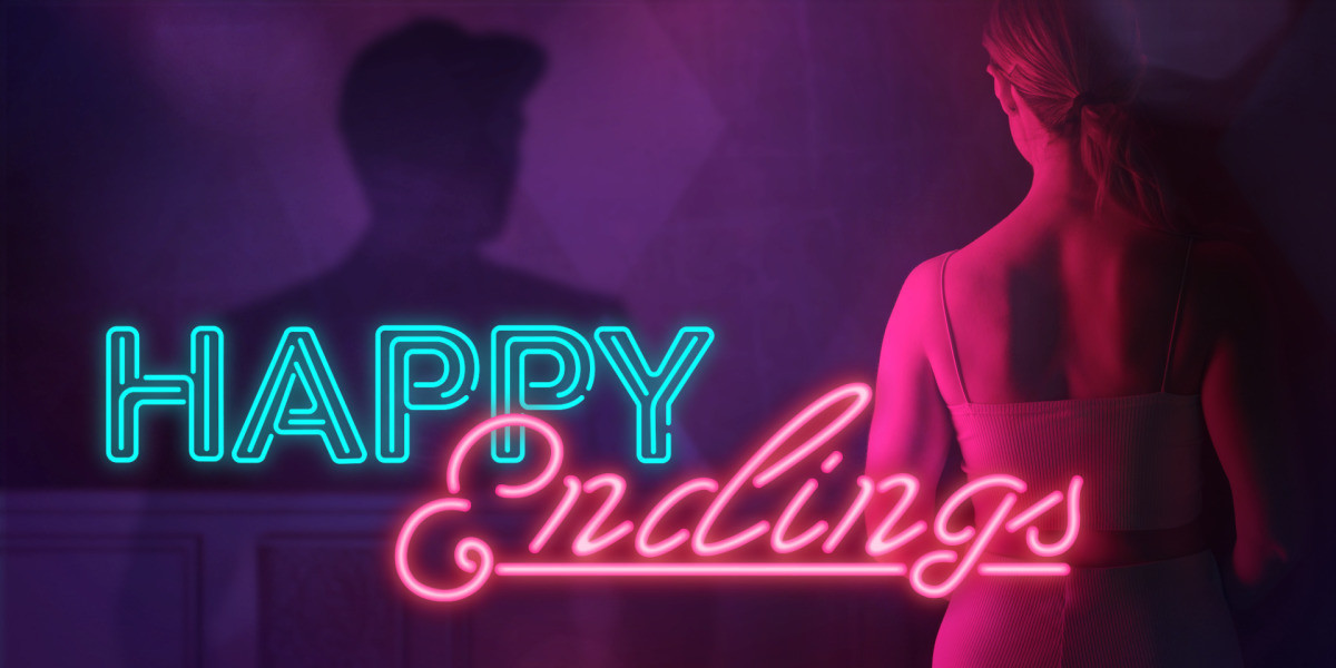 CANCELLED - Happy Ending, Please - A girl's exposed back, bathed in pink light, facing the wall.