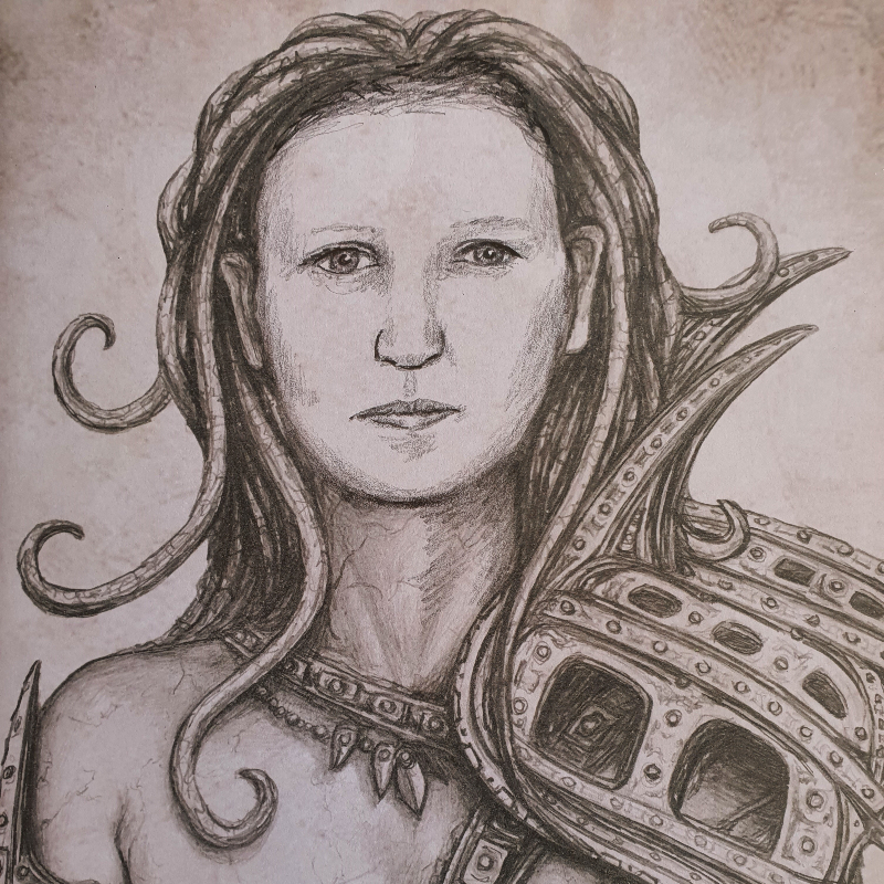 Myths, Legends and Fantasy - Hand-drawn artwork of Emma as a fantasy character.
