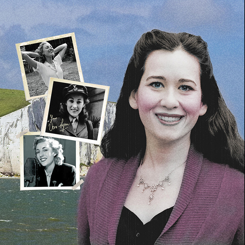 We'll Meet Again: A Vera Lynn cabaret - Historic photos of wartime performer Vera Lynn on top of an image of the white cliffs of Dover.