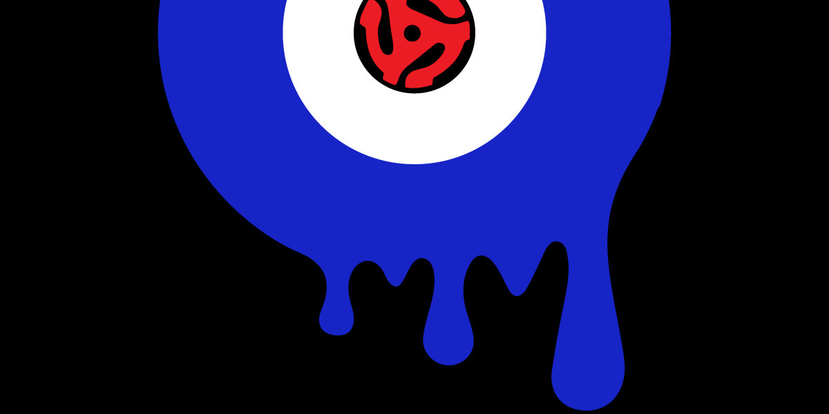 Mod a GoGo - Simple digital illustration of a melting blue vinyl record with a white label and a red 45rpm adapter