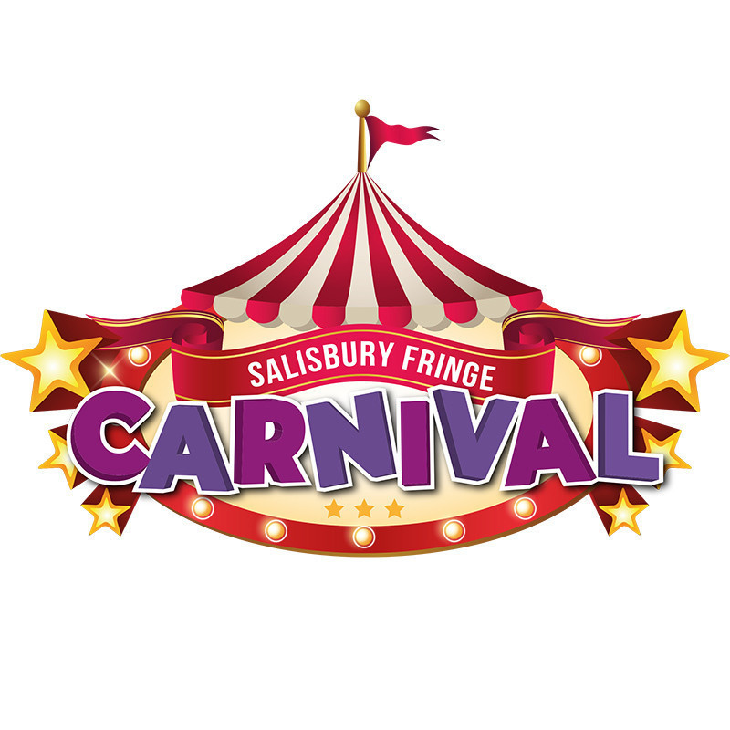 A logo image of a red and white carnival tent with text below that reads ‘Salisbury Fringe’ in white text on a red banner and ‘Carnival’ in purple lettering.