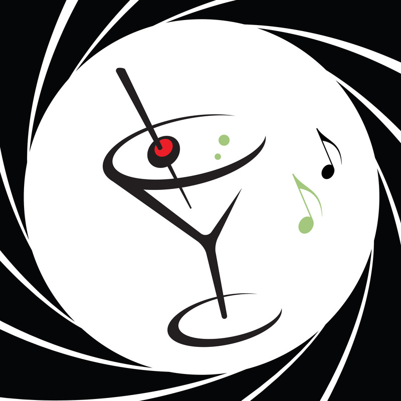 007 gun barrel spiral with martini glass in the middle + music notes