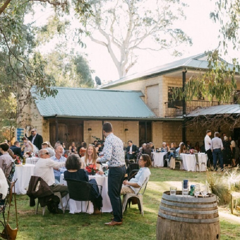 Relaxing with a wine under the gumtrees at this sustainable cellar door