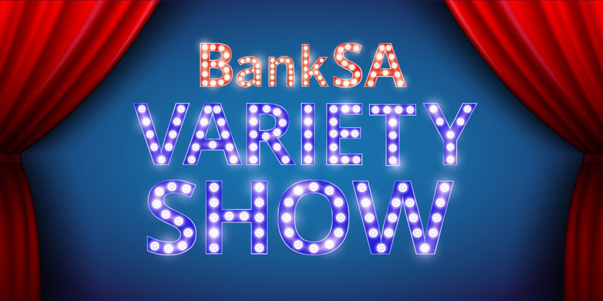 BankSA Variety show - Curtains in the background with BankSA variety show written
