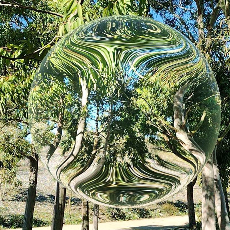 Image of garden landscape seen through translucent bubble.