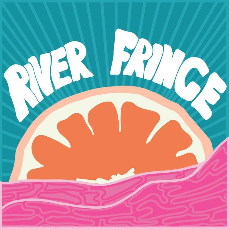 River Fringe - River Fringe branding digital artwork design, commissioned by a local Riverland artist. The design features a sunset, with an orange slice representing the sun, blue sky with lines that represent rays of light, and flowing abstract foreground coloured with Fringe Festival's signature pink. 

The title 'River Fringe' is displayed across the top.