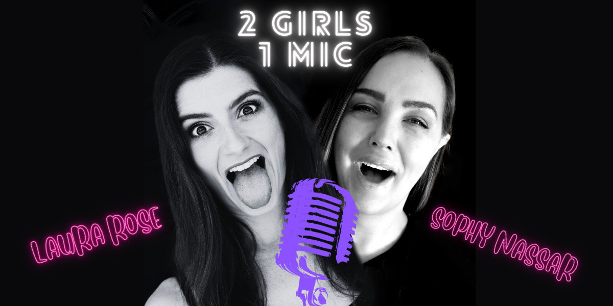2 Girls 1 Mic - two women with tongues out licking a microphone