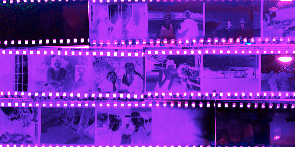 KINETOGRAPH - Condensed brightly coloured scans of film negatives with slightly visible people