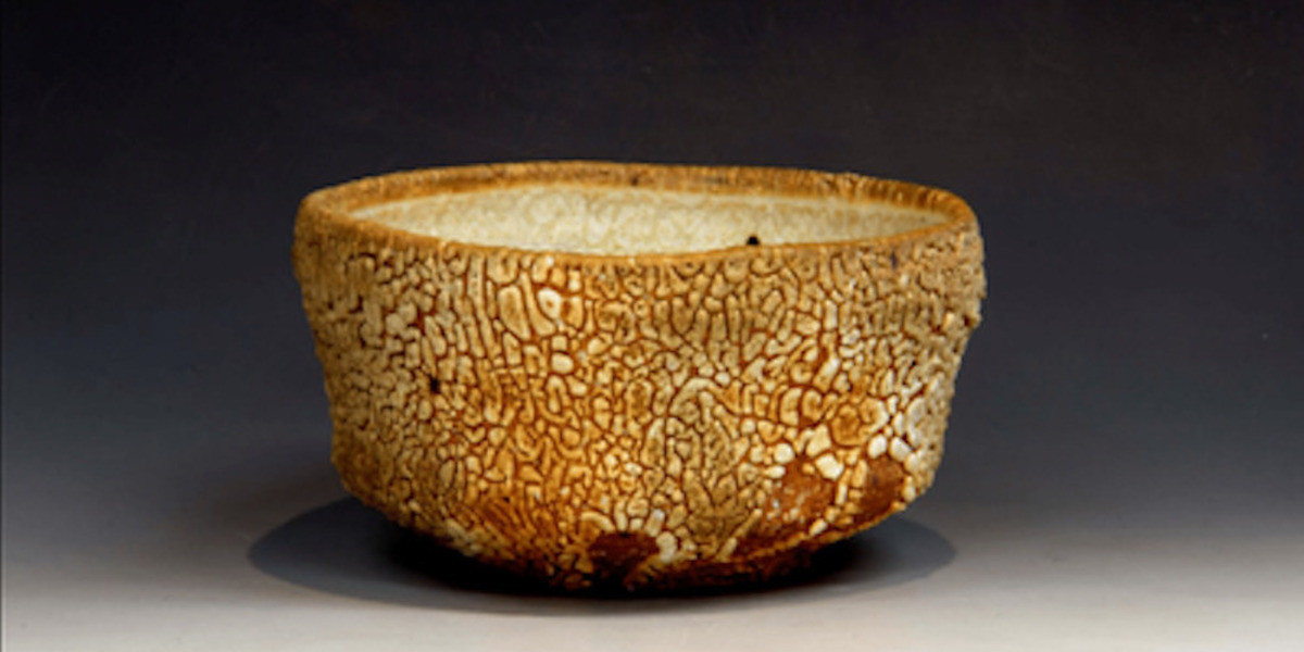 Shino tea bowl by Sandy Lockwood