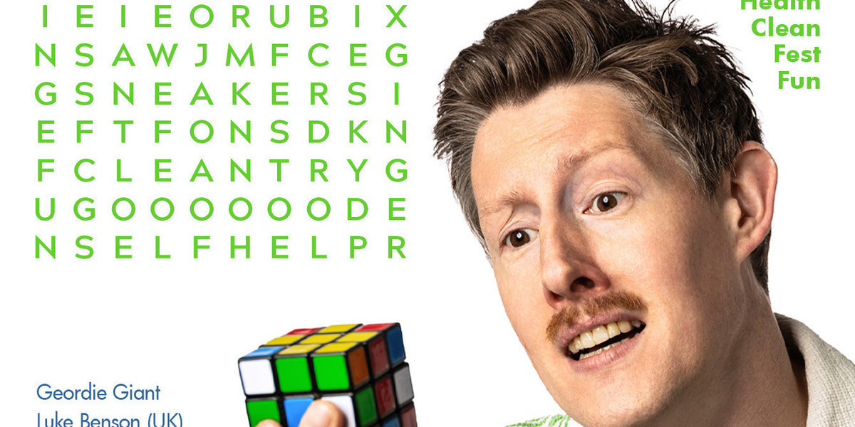 Luke Benson - Cleanish - Luke with a rubik cube and word search in background