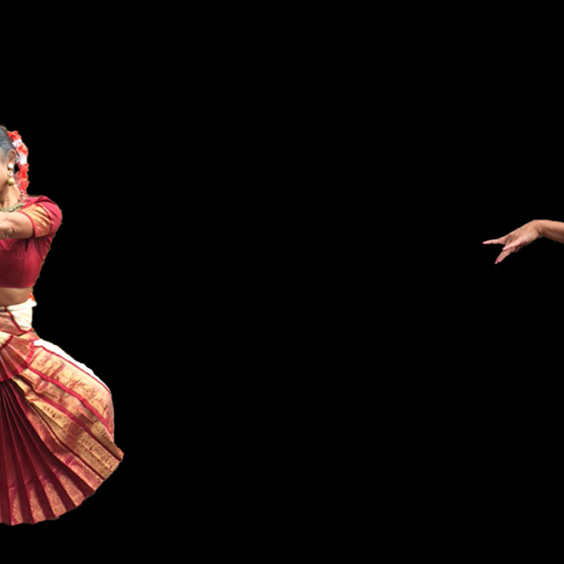 indian dancer in white and red costume in 2 different poses