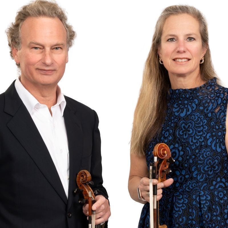 The Grosvenor Ensemble: Grand Duos for Violin and Viola - Jonathon Glonek and Heidi von Bernewitz holding their instruments