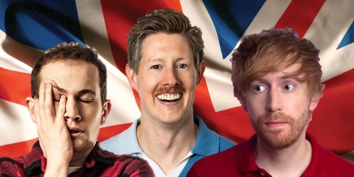 Best of the Edinburgh Fest - 3 men with a British flag behind them