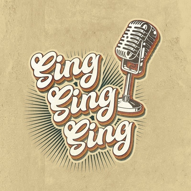 Sing Sing Sing - An old-timey microphone next to the words Sing Sing Sing in a poppy art-deco style
