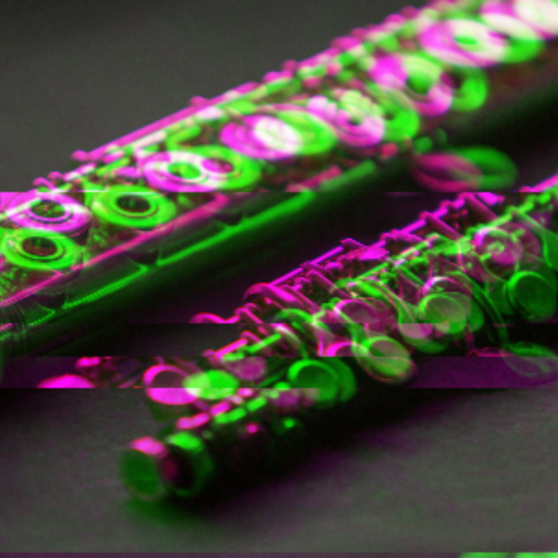 Coruscalia Collective - A distorted, neon image of a flute and piccolo