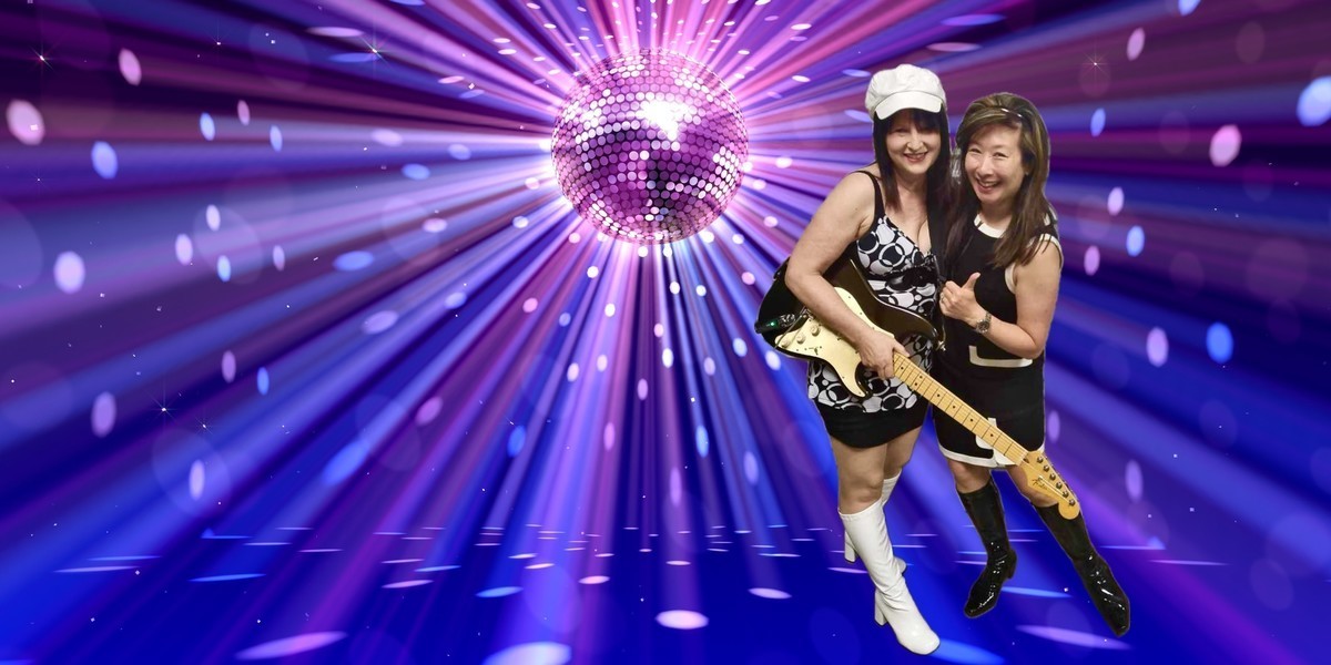 WOMEN WITH BIG HITS - DISCO EDITION - Kat and Jacqui in front of a disco ball