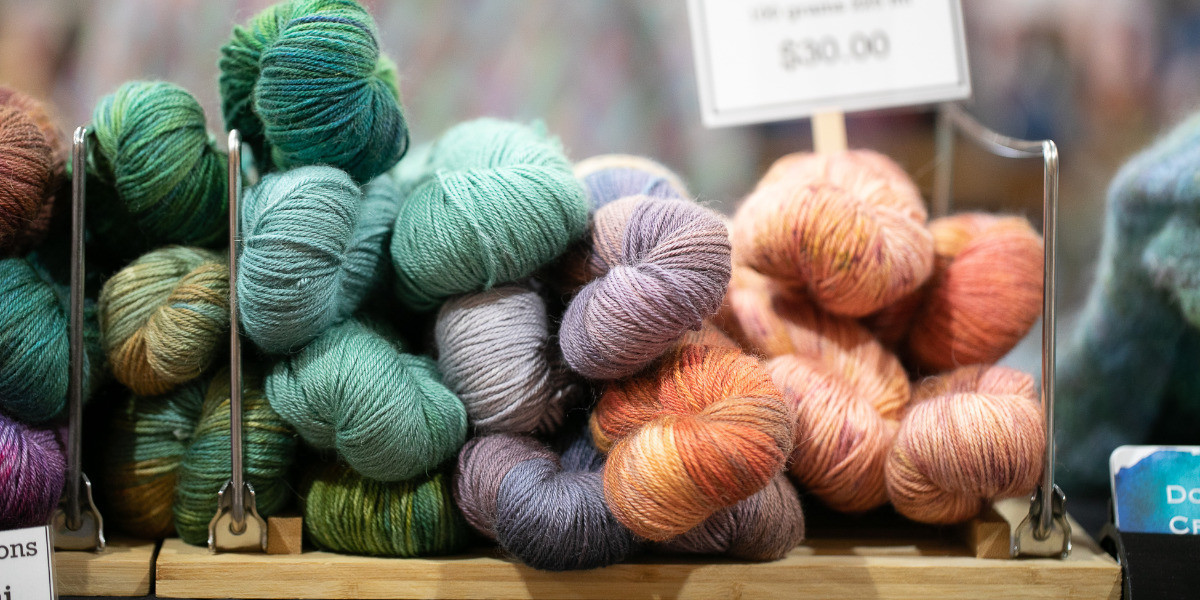 Skeins of hand-dyed yarn