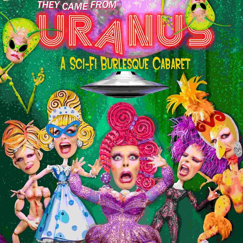 They Came From Uranus - A Sci-Fi Burlesque Cabaret. Miss Candy Carcrashian looks horrified as she discovers that aliens have stalked her on social media and intend to kidnap her as their sex slave.
