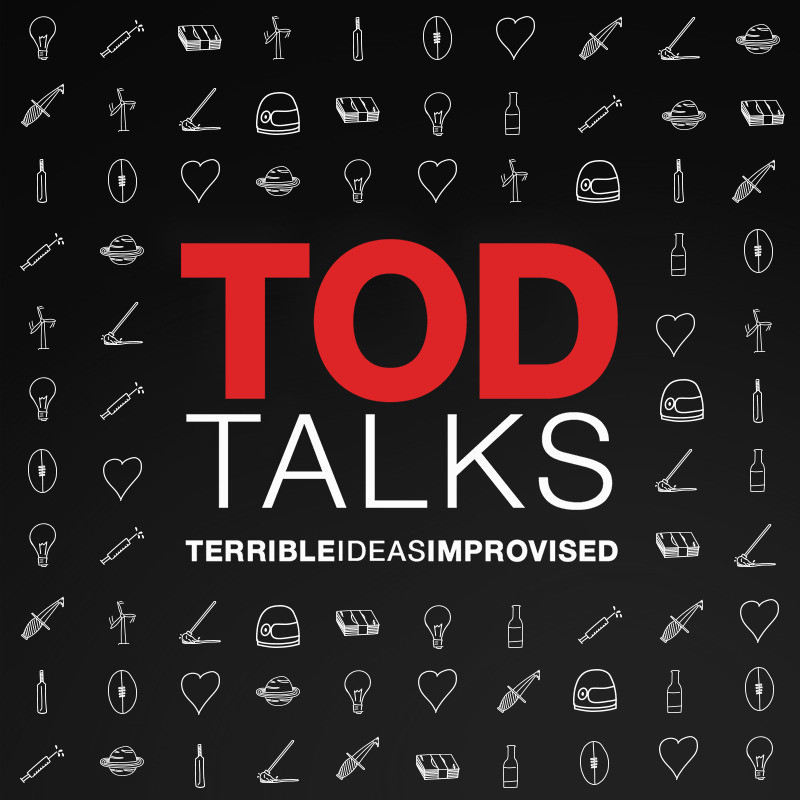A black background with many small white icons surrounding TOD Talks in bold