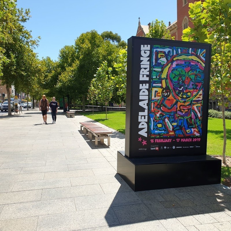 An Adelaide Fringe poster on display along North Terrace, Adelaide.