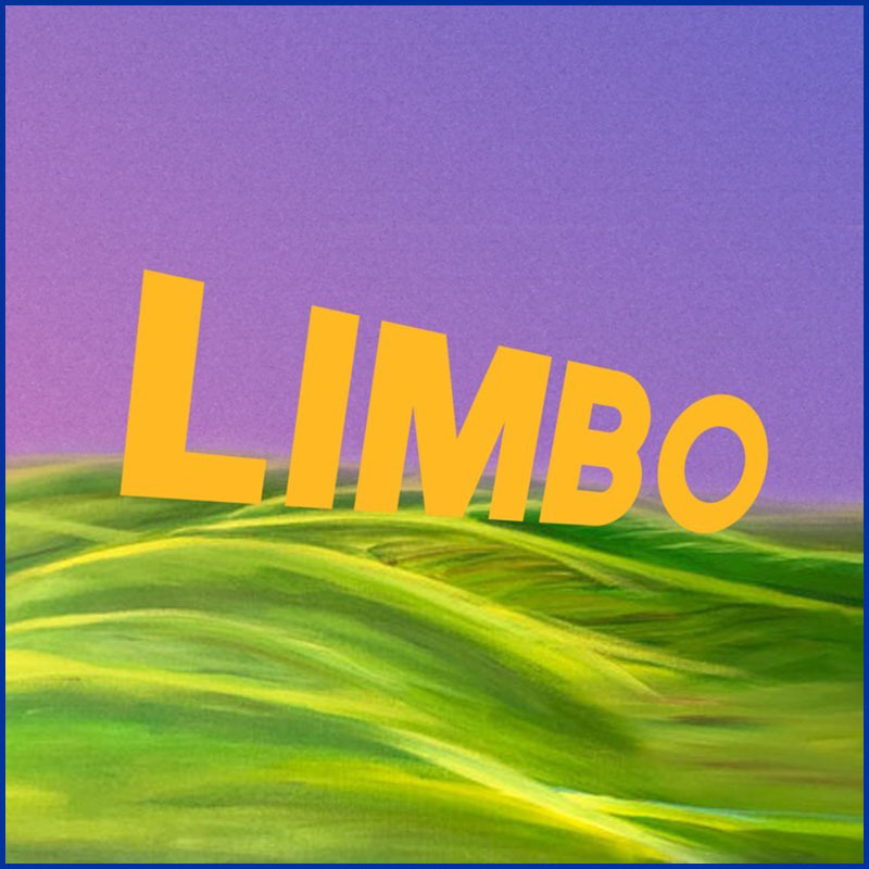 This is an image of the word limbo sitting on green grass with a blue sky background.