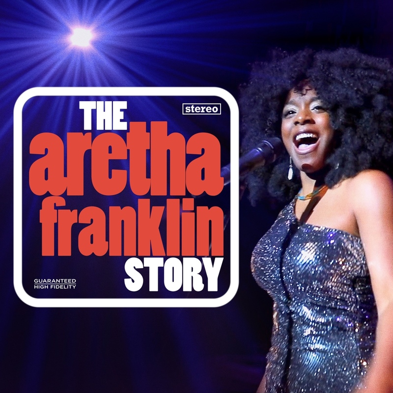 The Aretha Franklin Story logo with image of lead singer Cleopatra Higgins