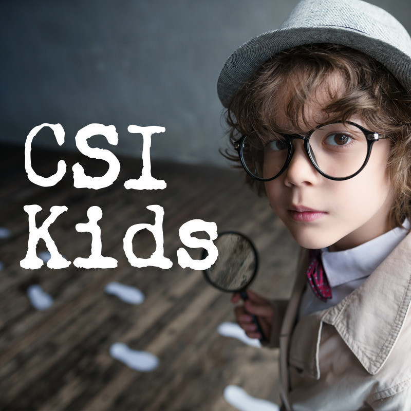 CSI Kids - Interactive Detective Game - CSI kids image of child with magnifying glass.