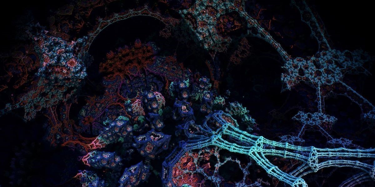 A still from Recombination showing a computer-generated image of a cell:
