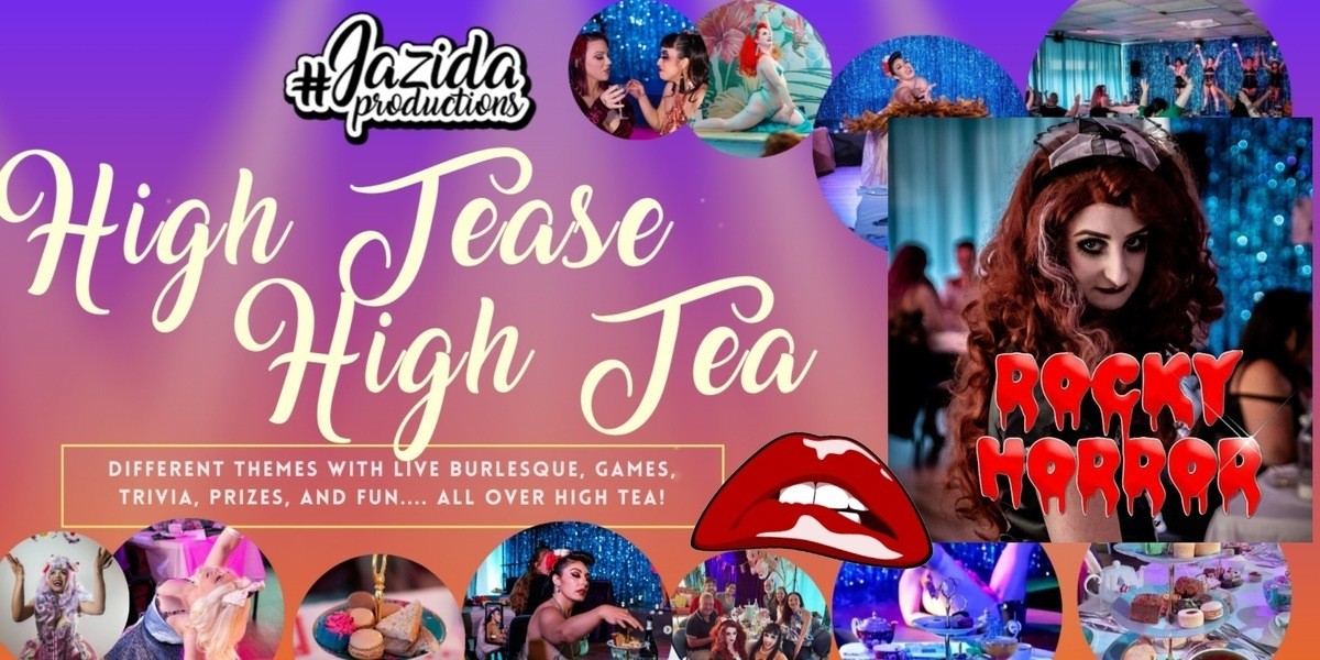 Photos of high tea foods and our cast as magenta from the Rocky Horror Picture Show