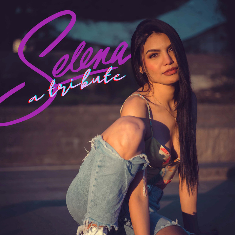 Selena: A Tribute, by Lorena Salavarrieta - Musician Lorena Salavarrieta sitting on ground. Text reads: Selena a tribute.