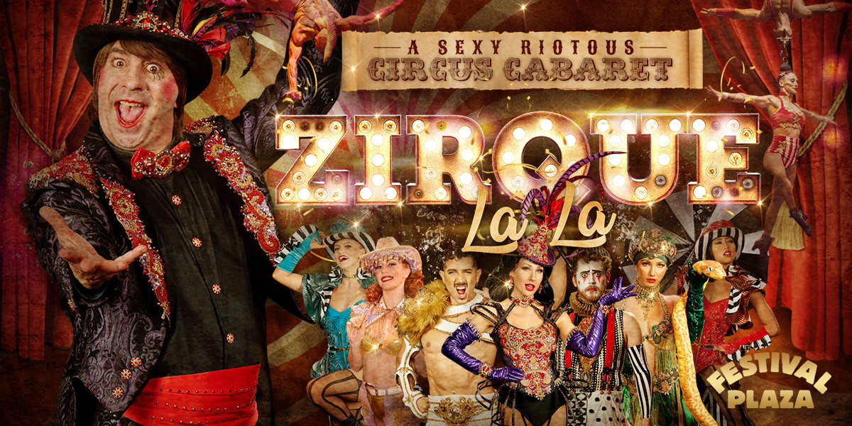 Welcome to Zirque La La - Our hilarious and talented Ringmaster has his arms open in a 'Ta Da' pose. Other performers from the show are also showcased. Dancers, Clowns, Acrobats and more.