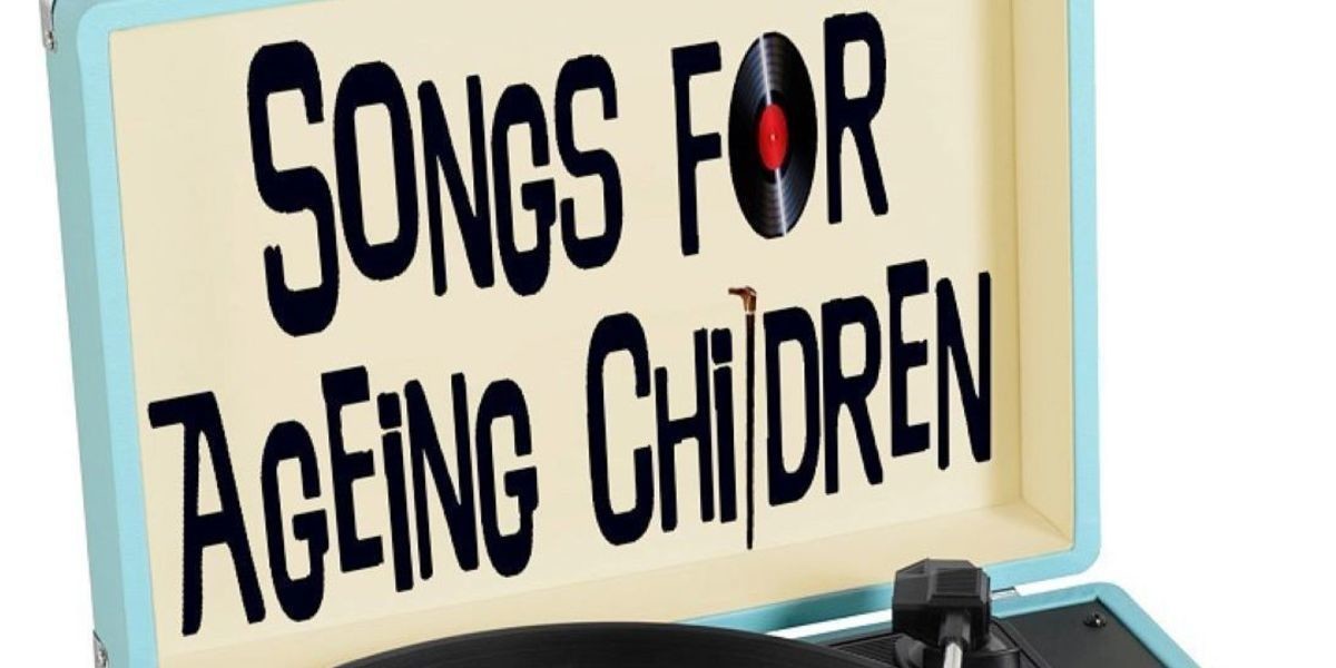 Songs for Ageing Children - vinyl record player with Songs for Ageing Children logo