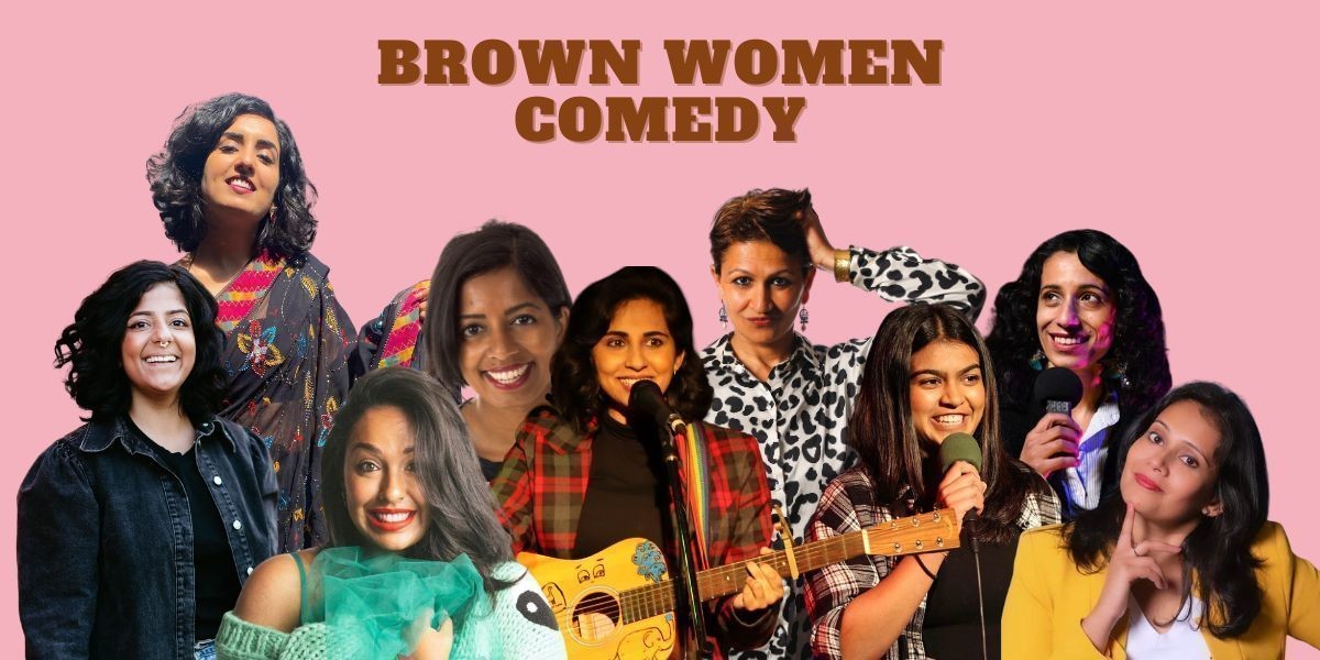 Brown Women Comedy - 9 comedians pose in front of a pink background