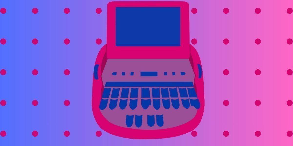 DINK (Double Income No Kids) - A pink, purple, and blue stenograph on a background of blue-to-pink gradient with pink polka dots