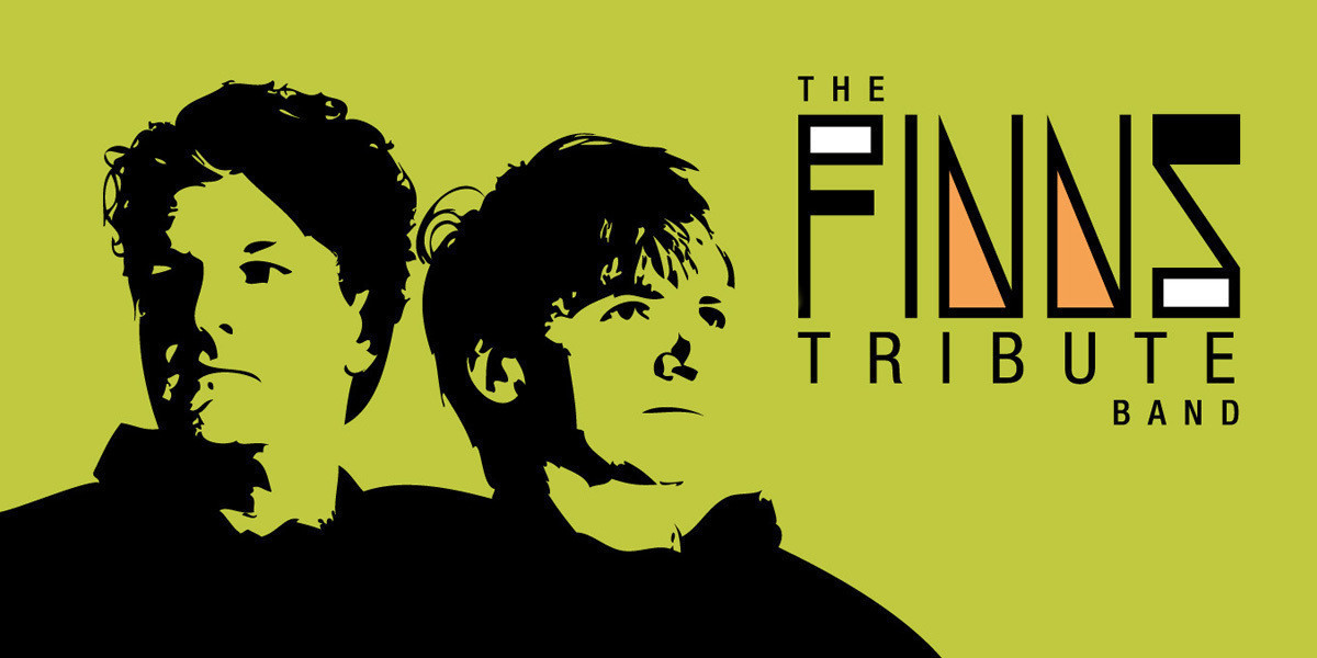 Band name, The Finns Tribute Band, next to a silhouette photo of Tim & Neil Finn