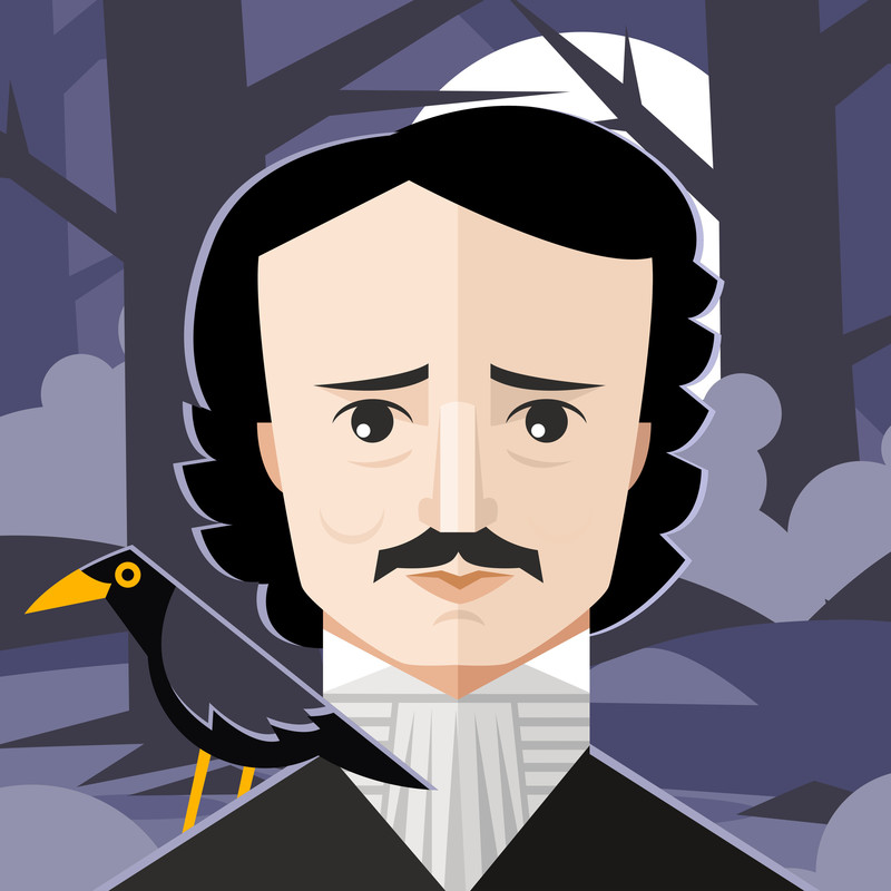 An Evening with Edgar Allan Poe - Picture of Edgar Allen poe with Raven. Digital Drawing
