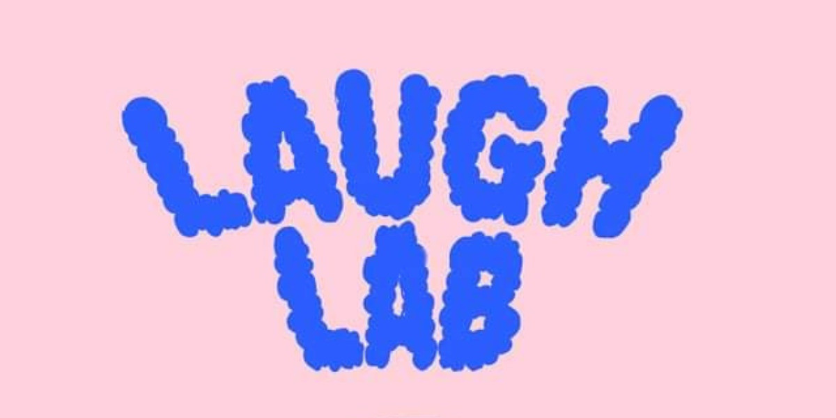 Laugh Lab - Fringe Edition - The text LAUGH LAB spelled out in blue clouds against a pink background