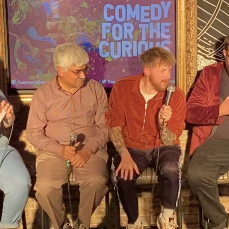 Image of Robyn Perkins and guests at Comedy for the Curious.