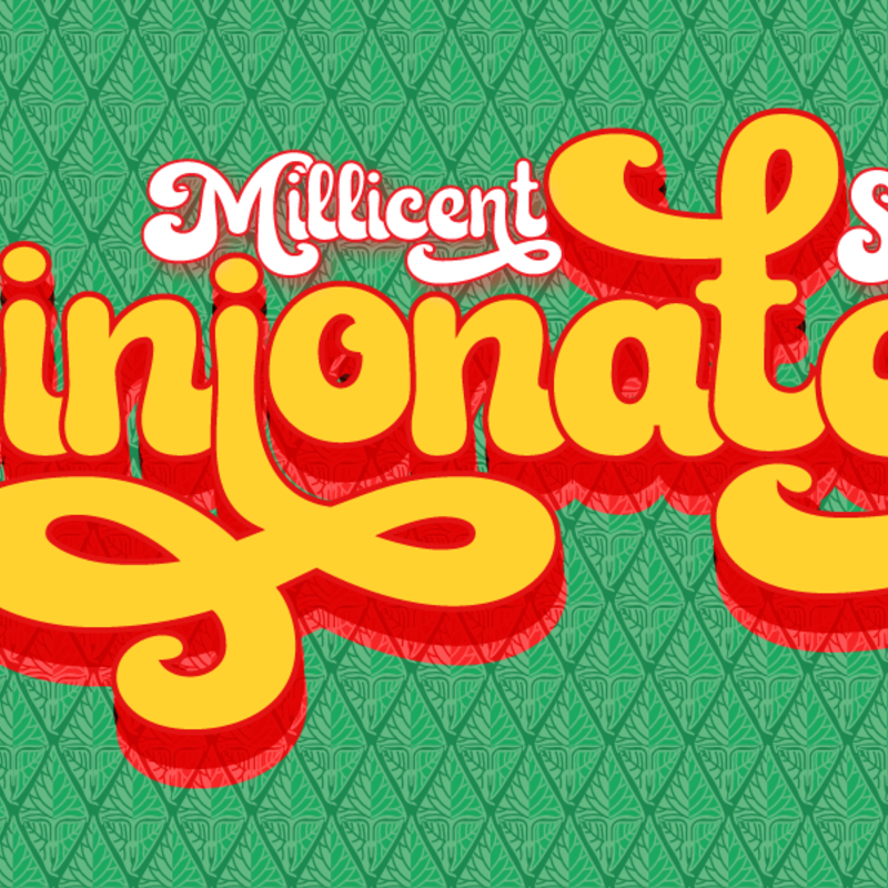 Against a green background, the word 'Opinionated' is blazoned in bright yellow letters with a red outline in a retro font reminiscent of the 70s. Nestled above the main text, 'Millicent Sarre' is written in white in the same font.
