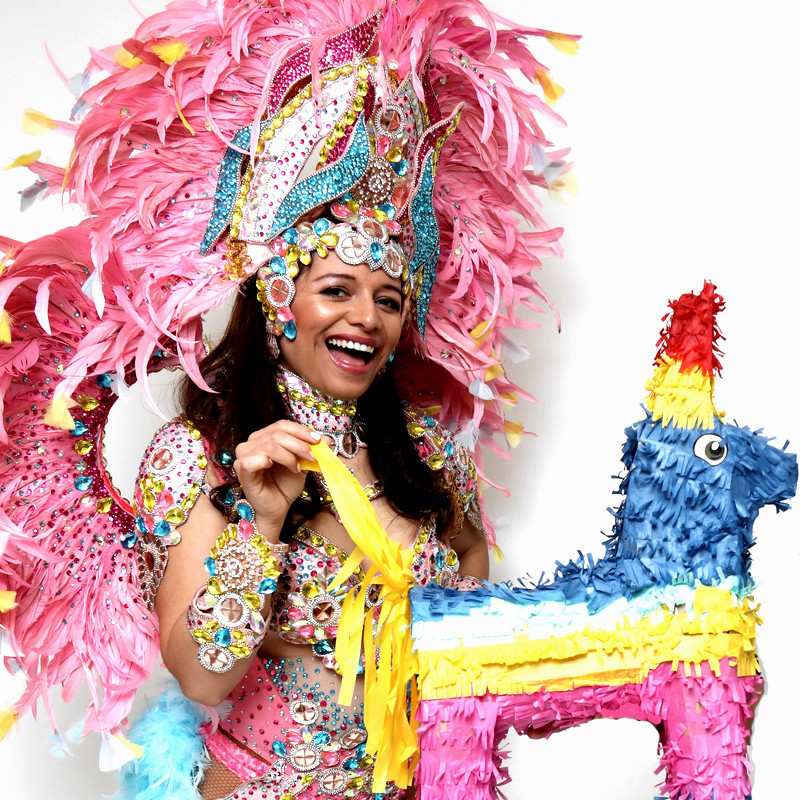 Latin Festival, Piñata, Latin dance, Brazilian Showgirl, Pink costume, Fiesta, carnival